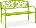 Best Choice Products Outdoor Bench Steel Garden Patio Porch Furniture for Lawn, Park, Deck w/Floral Design Backrest, Slatted Seat - Lime Green