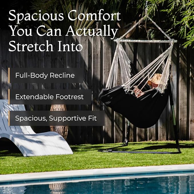 Hanging Hammock Chair Swing – Hanging Chair Outdoor & Indoor - Hammock Swing Chair – Quick & Easy Setup with Hardware Kit – Durable & Spacious Full Body Support – Holds 440 Lbs