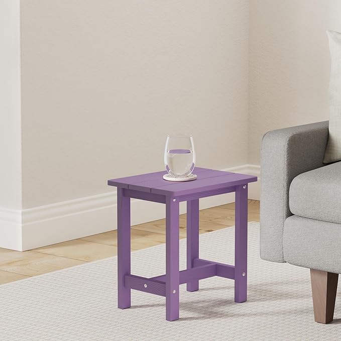 LUE BONA Outdoor Side Table, HDPS Small Outdoor Adirondack Side Tables, Outside End Table for Patio, Porch, Deck, Pool, Weather Resistant/Easy Maintenance,Purple