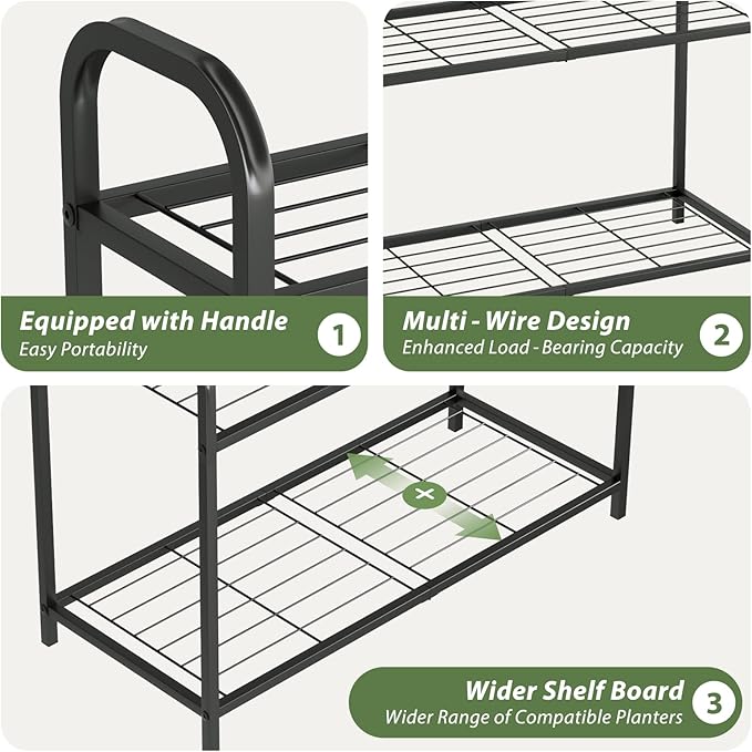 Plant Stand Outdoor 3 Tier Plant Stand Metal Plant Stands Waterproof Plant Holder Rack for Indoor Use Robust Flower Stand Plant Shelf for Living Room Balcony Garden Black