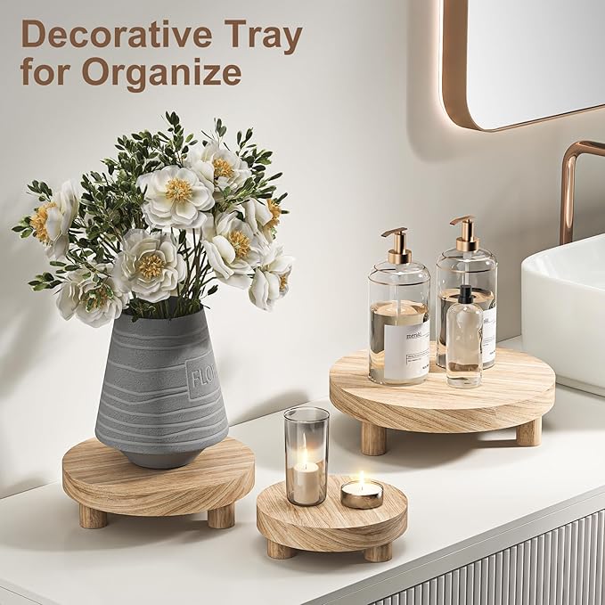 Wood Plant Stand Indoor Outdoor, 12/10/8/6" Round Wood Riser for Decor, Wooden Stool Display Stand Flower Pot Holder Small Planter Tray Modern Potter Decorative for Desktop Counter Room (Natural-4pcs)