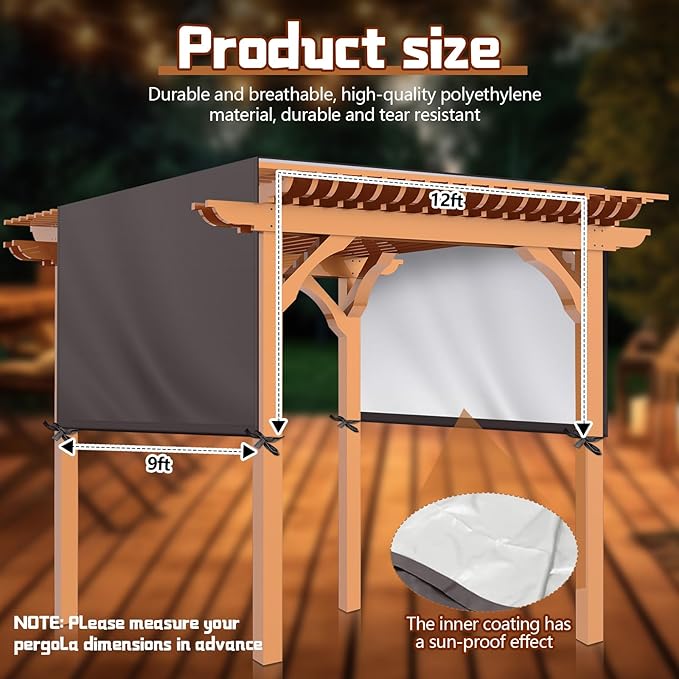 Universal Pergola Replacement Canopy Outdoor Canopy Shade Cover Waterproof Shade Top Cover for Outdoor Patio Porch Backyard(12 x 9 ft,Coffee)