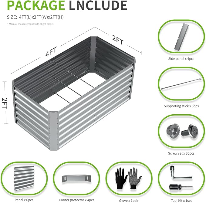 4X2X2ft (1 Pack) Galvanized Raised Garden Bed,Outdoor Planter Box Metal Patio Kit Planting Bed for Vegetables Flowers Herb