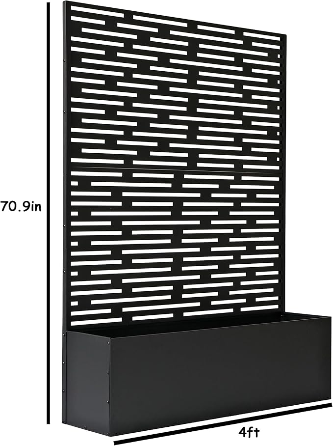 Oakland Living 6 ft. X 4 ft. Black Freestanding Metal Privacy Screen Room Divider with Flower Box