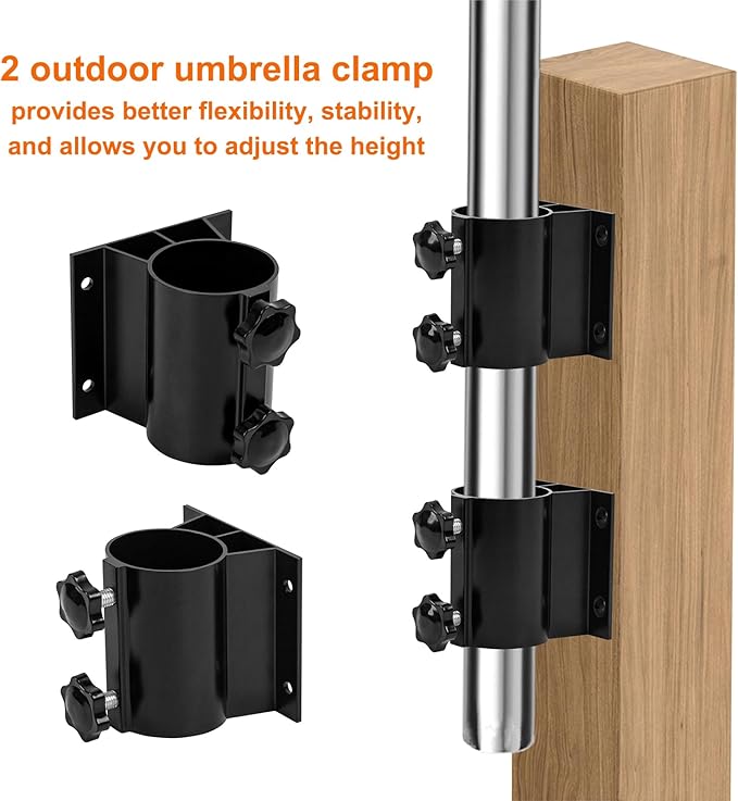 2PCS Patio Umbrella Holder Outdoor Umbrella Stand Heavy Duty Umbrella Mount Bracket Umbrella Base Clamp Stand for Deck Railing, Fences，Docks, Courtyard Balcony, Patios