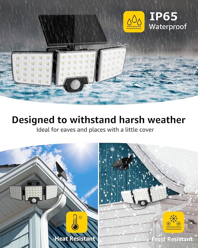 Lepro Solar Security Lights Outdoor Motion Sensor, 2 in 1 Separated and Integrated Remote Control IP65 Waterproof Solar Lights with 2 Light Modes, 3 Heads Floodlight for Garden Yard Garage