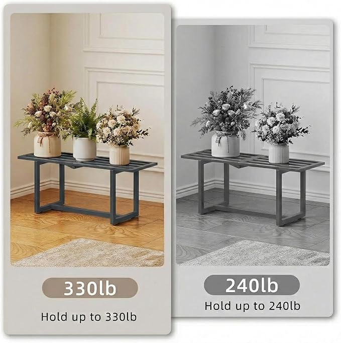 Modern Outdoor Plant Stand for Indoor Corner, Foldable Metal Plant Display Shelf for Multiple Pots,Mid Century Slatted Bench for Garden, Patio Load Bearing 330 lbs 26" L x 10.4" H x 8.6" W 2 Pack Grey