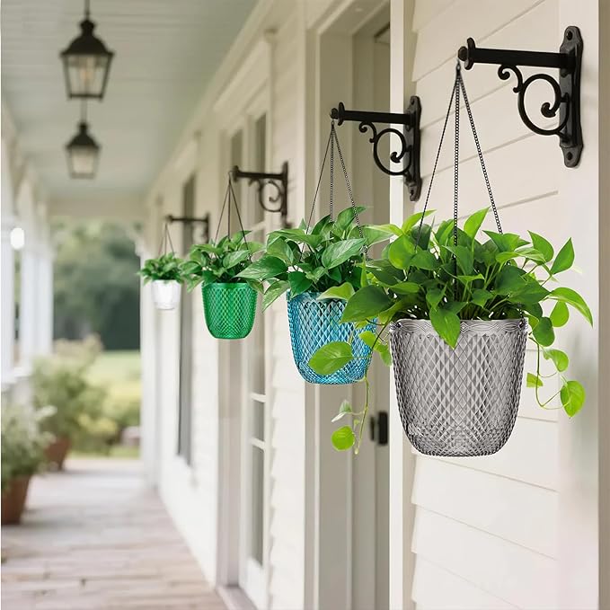 QCQHDU Self Watering Hanging Pots, 2 Pack 7.2 Inch Hanging Planters for Plants Indoor, Outdoor Flower Pots with Drainage Holes and 3 Hooks Chains for Garden Home (Gray)