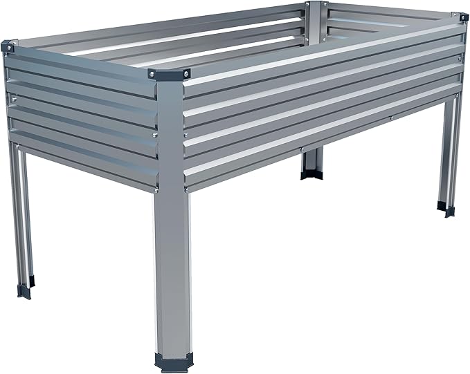 Galvanized Raised Garden Bed with Legs,48×24×30in Elevated Planter Box for Backyard,Outdoor Garden, Patio, Balcony, 350lb Capacity,Silver