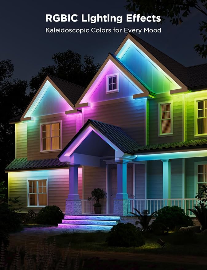 Govee Outdoor LED Strip Lights RGBIC with Warm and Cold White, 65.6ft 2.4G WiFi Smart Outdoor Lights, IP65 Waterproof, Work with Alexa and Google Assistant, App Control, for Porch, Patio, Eave, Party