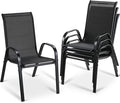 MAMIZO Patio Dining Chairs, Stackable All Weather Teslin Chair, Heavy Duty Outdoor Breathable Chairs Set, w/Armrests, Upgraded Chair FeetW/Strenthened Iron Spacers, 330 LBS (4, Black)