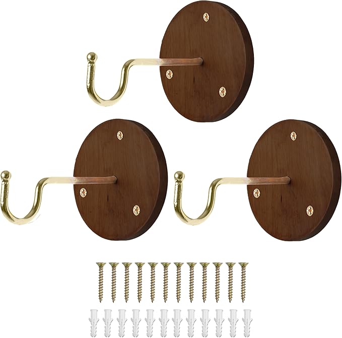 Ilyapa 3 Pack Metal Wall Plant Hangers - 5 Inch Plant Hanger for Indoor - Rustic Brass Finish Hooks for Hanging Plants, Baskets, and Macrame - Indoor Hangers for Plants, Lanterns or Wind Chimes