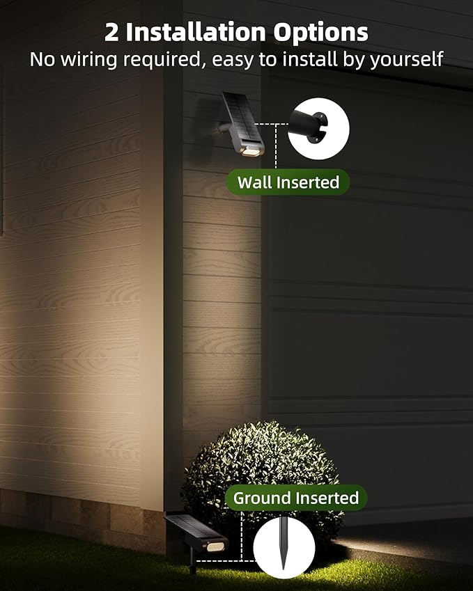 EZVALO Solar Spot Lights Outdoor IP67 Waterproof, Adjustable Solar Landscape Lights, 3 Lighting Modes Solar Spotlights for Outside Yard Garden Plant Trees Pathway Flag (Warm White-6Pack)