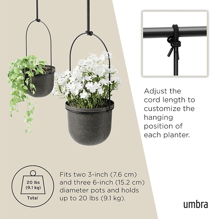 Umbra Triflora Hanging Planter for Window, Indoor Herb Garden, Set of 5, Black