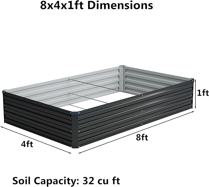 8x4x1 ft(2 Pack) Galvanized Raised Garden Bed,Outdoor Planter Box Metal Patio Kit Planting Bed for Vegetables Flowers and Succulents,Black
