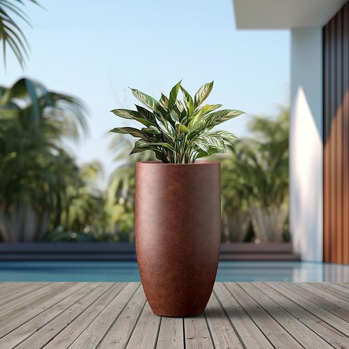 Kante 24 Inch Tall Round Concrete Planter, Large Indoor Outdoor Plant Pots with Drainage Hole and Rubber Plug, Modern Decorative Garden Pots for Home Patio Porch, Rusty