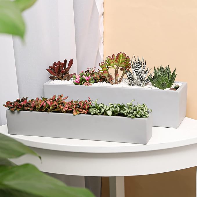 15 Inch Grey Rectangular Cement Planter Concrete Succulent Planter Windowsill Box