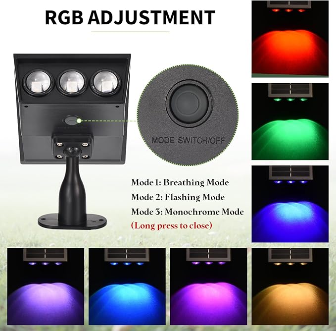 Solar Spot Lights Outdoor, RGB Solar Landscape Spotlights IP65 Waterproof Adjustable Light House Lights Colorful Spot Light for Yard Garden Pathway (4)