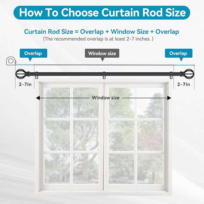 Black Curtain Rods for Windows 28 to 48 Inch, 5/8" Diameter Heavy Duty Metal Adjustable Small Drapery Rod With Bracket