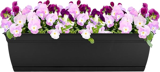 The HC Companies 24 Inch Eclipse Window Planter Box with Drainage Holes & Attached Saucer, Lightweight UV-Resistant Plastic Indoor & Outdoor Planters, 2-Pack Flower Box for Garden & Home Decor, Black