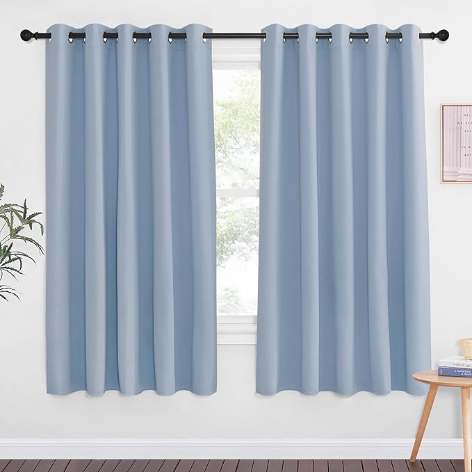 NICETOWN 66 Inch Long Blackout Curtains for Bedroom Living Room, Thermal Insulated Room Darkening Curtains, Light Blocking Blackout Drapes for Bedroom, 66" W x 66" L, 1 Panel, Vintage Blue