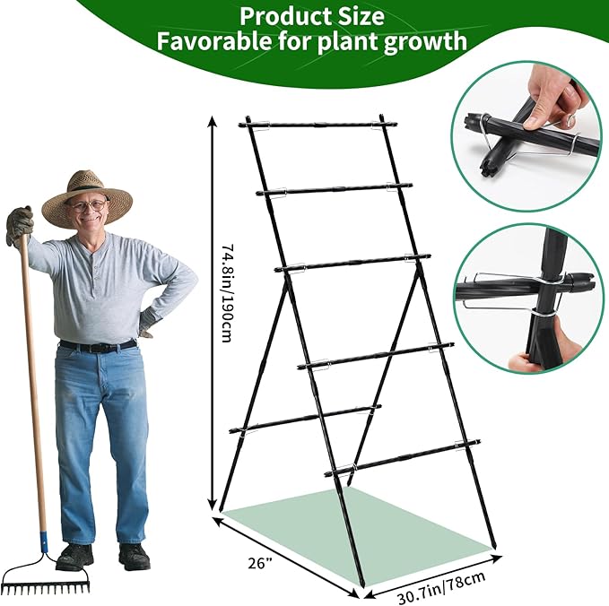 Lalahoni Cucumber Trellis, 6ft Tall Metal Garden Trellis for Climbing Plants Outdoor A-Frame Vine Plant Support for Vegetable Fruit Tomato Peas Beans Cucumber Trellis for Raised Bed