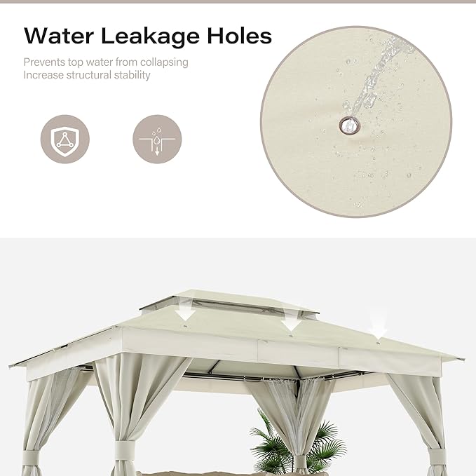 LAUSAINT HOME Semi-Permanent Outdoor Patio Gazebo 10'x13', Heavy Duty Party Tent Shelter with Double Roofs, Mosquito Nettings and Privacy Screens for Backyard, Garden, Lawn, Cream White