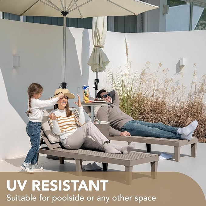 Devoko Outdoor Chaise Lounge Chair Set of 4 for Outside Pool Patio, Adjustable Waterproof Easy Assembly Chaise Lounge Outdoor (Light Brown, Set of 4)