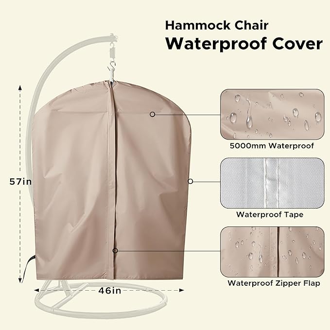 Miztli Hammock Chair with Hanging Chair Cover – 2 Cushions, Steel Spreader Bar with Anti-Slip Rings, Comfortable Indoor & Outdoor Hanging Chair – Includes Protective Waterproof Cover (57x45.5 in)