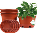 5 Pack 10.5 inch Plant Pots,Planter-Pots-for-Plants-Indoor-Outdoor，Plastic Flower Pot for Indoor Outdoor Plants with Drainage Holes & Trays, Decorative Garden Containers Sets for Houseplants