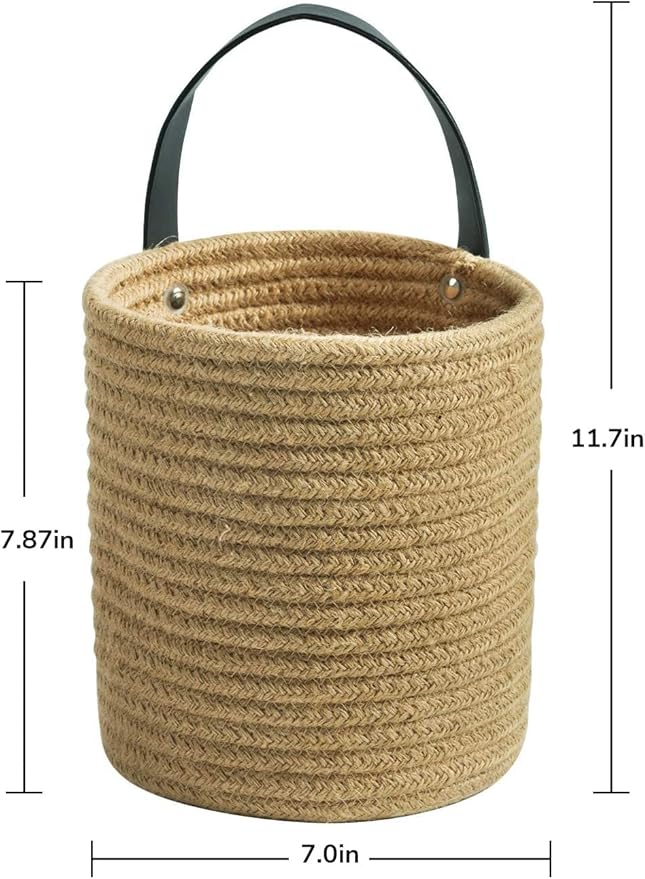 Goodpick 2pack Jute Hanging Basket - Small Woven Fern Hanging Rope Basket Flower Plants Wall Basket Decor Set Boho, 7.87 x 7 x 11.7 inches