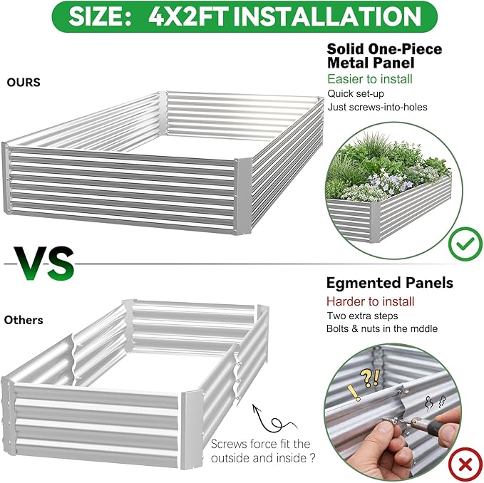 4 Pack Corrugated Galvanized Steel Raised Garden Bed Outdoor, Metal Above Ground Garden Bed for Vegetables and Flowers, Rectangle Raised Beds for Gardening-4x2FT