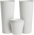 Worth 2 Pack 28" Tall Narrow Metal Planter with Inside Pot for Indoors or Outdoors, Deck, Patio or Front Porch, Hand-Hammered Texture, White