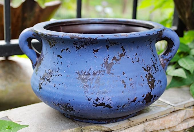 Goodman and Wife Egyptian Era Designed Earthen Ware Terra-Cotta Vessel/Planter with Looped Handles (Purple)