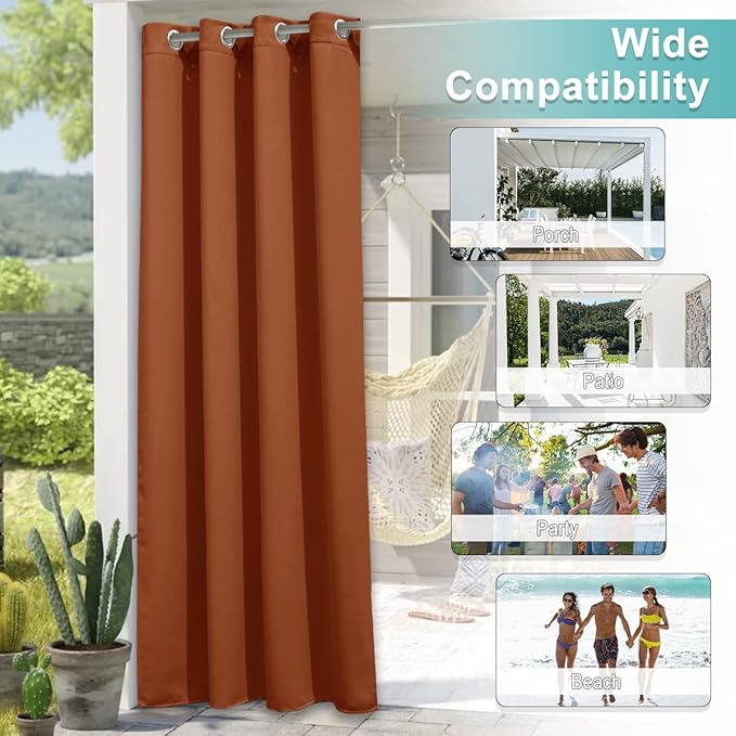 NICETOWN Patio Outdoor Waterproof Curtain, Rustproof Grommet Thermal Insulated Blackout Outdoor Drape Privacy Blinds for Porch/Yard, Mecca Red, 1 Panel, W52 x L120