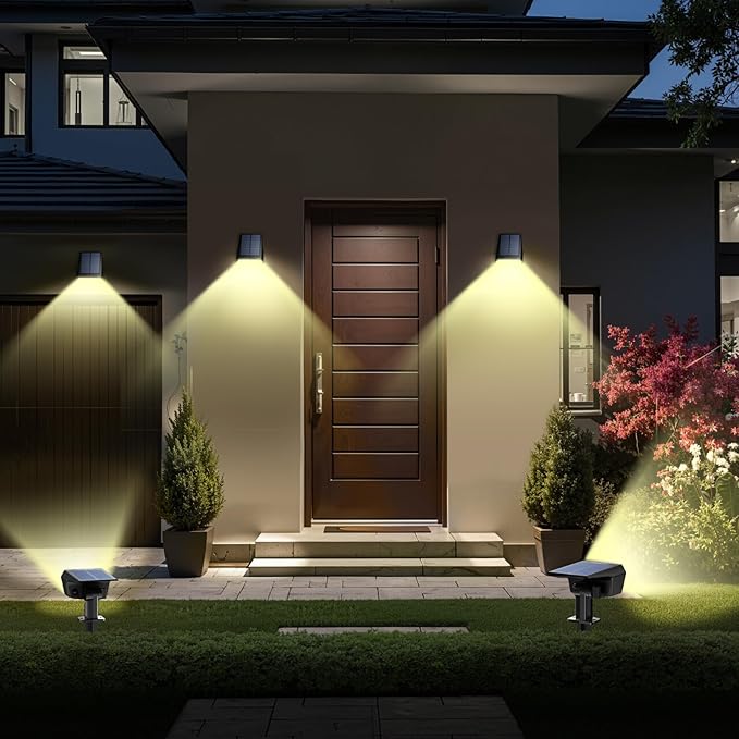 TECKNET Spot Lights Outdoor with 59 LED, 8 Pack Solar Lights Waterproof IP65, Auto On/Off Solar Spot Lights Outdoor, 3 Lighting Modes Solar Powered Garden, 2-in-1 Solars Landscape Light(Warm White)