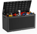 DRATO 100 Gallon Large Deck Box, Outdoor Storage Box for Patio Furniture, Patio Cushions, Gardening Tools, Pool Supplies,660lbs Weight Capacity,Waterproof Resin Storage Boxes（Black，100 Gallon）