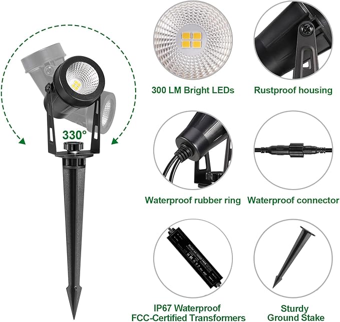 Low Voltage Landscape Lighting, 8 Pack Outdoor Spot Lights with Transformers, 12V Warm White Landscape Spotlights IP65 Waterproof Plug in Outdoor Uplights for Yard House Pathway Tree Pools