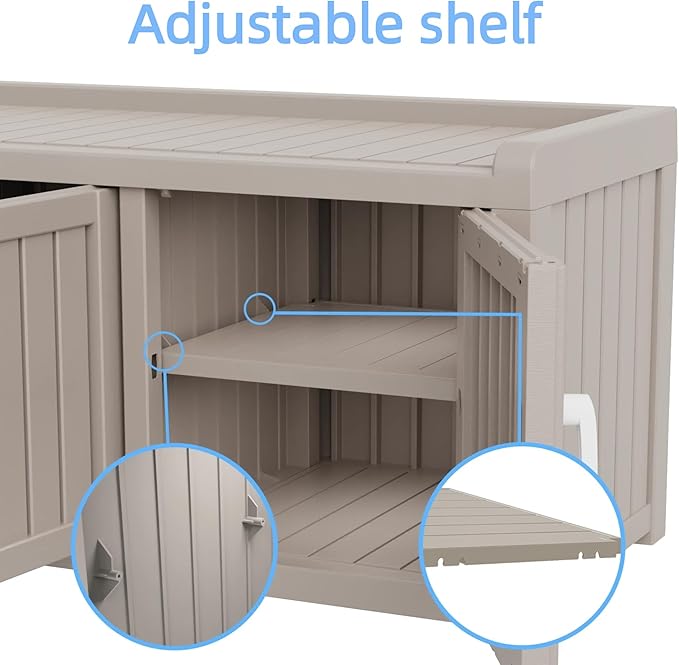 3 Doors Shoe Bench, Waterproof & UV-Resistant, Resin Shoe Cabinet Indoor & Outdoor Use, Entryway Bench with Adjustable Shelves & Hidden Storage Space for Bedroom, Hallway, Grey