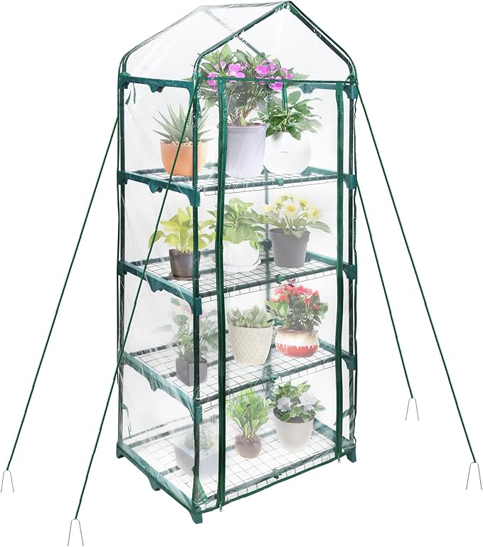 4 Tier Mini Greenhouse for Outdoor Indoor, Waterproof Heavy Duty Small Greenhouses with PVC Cover, Portable Green Houses for Outside Winter Plant Protection, 64'' H x 27'' L x 20'' W