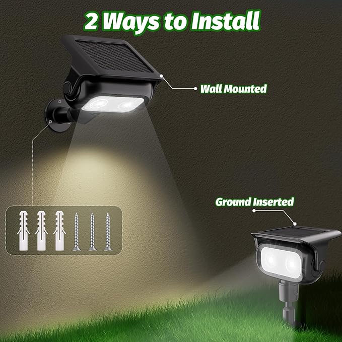 Nreonrick Solar Spot Lights 360° Adjustable Solar Lights Outdoor IP65 Waterproof with 2-in-1 Solar Powered Spotlights for Landscape Lighting for Garden, Yard, Pathway (Cool White, 2 Pack)