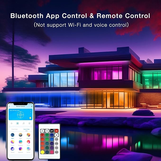 Outdoor LED Strip Lights Waterproof 100ft, IP67 Waterproof LED Light Strips with Remote, Music Sync APP Control, RGB Color Changing LED Lights for Eaves, Roof, Pool, Patio, Outdoor Decorations