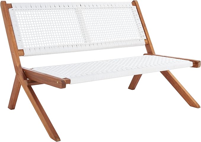 SAFAVIEH Outdoor Collection Kobina Natural Acacia Wood/White Rope Foldable Bench