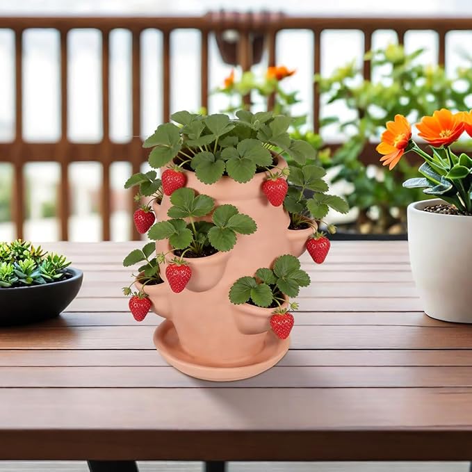 Strawberry Planter Garden Tower with 6 Pocket Terracotta Pot Vertical Garden Planters Pot Versatile Flower Container for Home Patio Balconies Gardening