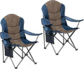 2 Pack Folding Camping Chairs for Adults - High Back Padded Outdoor Lawn Chairs with Lumbar Support & Cup Holder, 400lbs Heavy Duty Portable Camping Chairs Set (Blue & Brown, 2 PCS)
