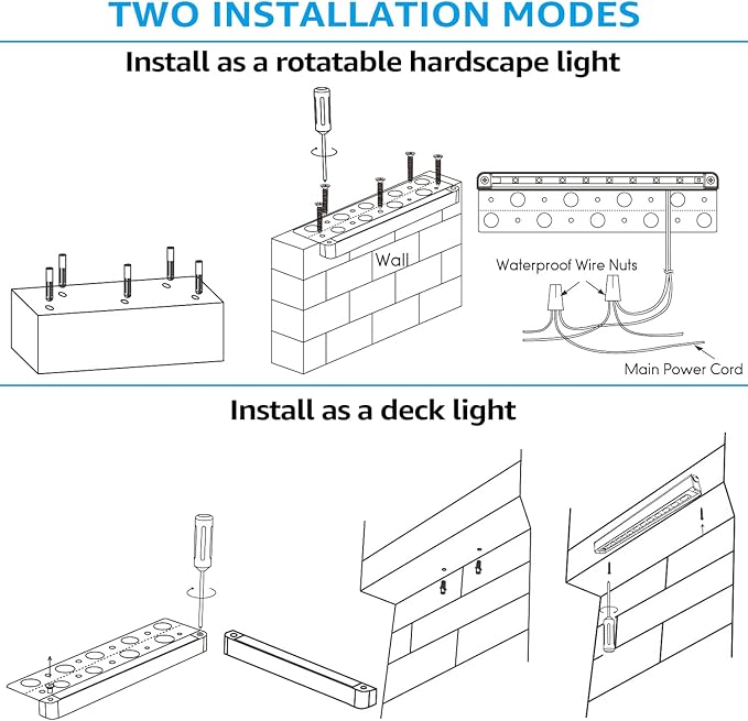 LEONLITE 8-Pack Premium Series 5CCT 12 Inch Hardscape Lighting Low Voltage LED Swivel, 2200K/2700K/3000K/4000K/5000K Selectable, Retaining Wall Light, 12V Paver Light, 7W Outdoor Step Light, ETL