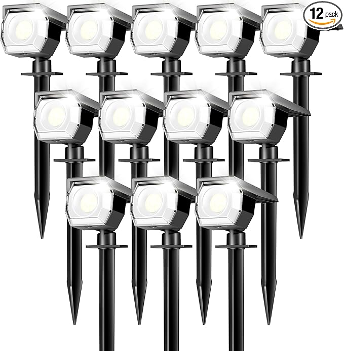 Peasur 12 Pack Solar Lights Outdoor, Solar Spotlights Outdoor Waterproof 3 Modes, 2-in-1 Auto On/Off Solar Spot Landscape Lighting Outside for Tree Plants Yard Garden Pathway