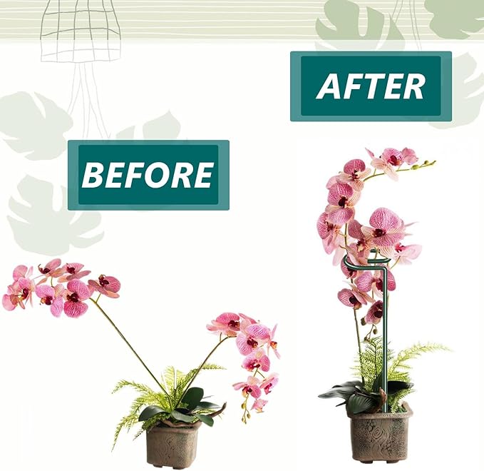 MAFONE 12 Pack 16inch Plant Support Stakes, Plant Stick Garden Single Stem Flower Support Stake Plant Cage Support Rings with 20pcs Plant Clips and Plant Ties for Tomato Orchid Lily Peony Rose Bean