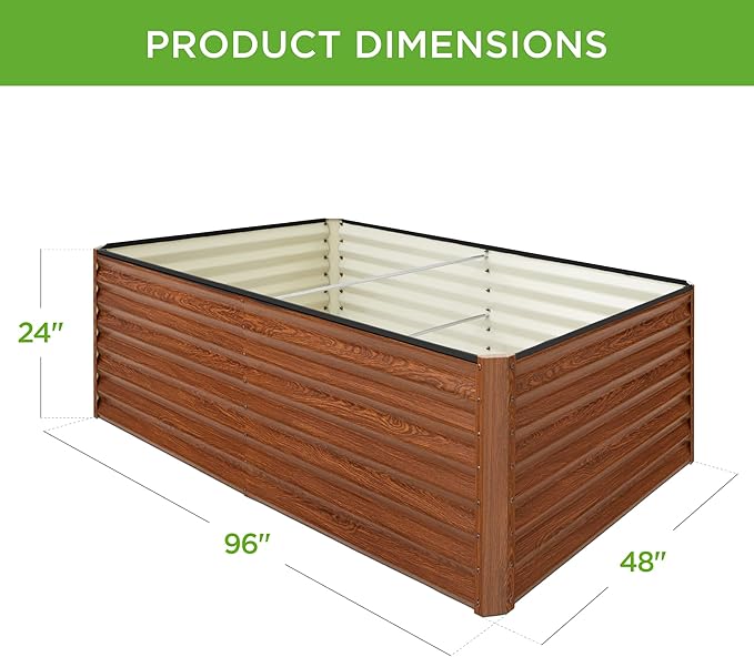 Best Choice Products 8x4x2ft Outdoor Metal Raised Garden Bed, Deep Root Planter Box for Vegetables, Herbs & Flowers, 478-Gallon Capacity, 100% Non Toxic Materials - Wood Grain