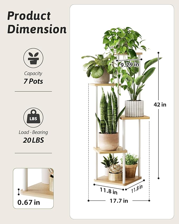 Tall Plant Stand Indoor 5 Tiered Plant Shelf for Multiple Plants Coner Shelf Stand Wood Plant Stand Metal Shelving for Living Room Bedroom Balcony Patio White